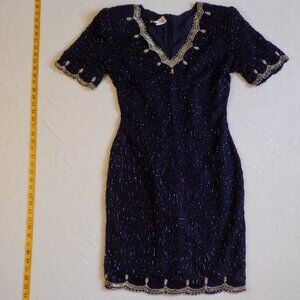 VTG Laurence Kazar Sequin Beaded Dress Eveningwear 80s 90s 100% Silk